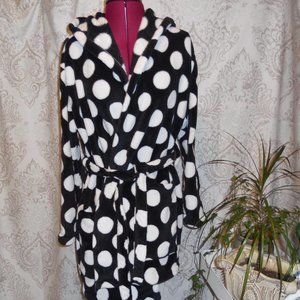 Pottery Barn Teen S/M Hooded Robe Black w/White Dots